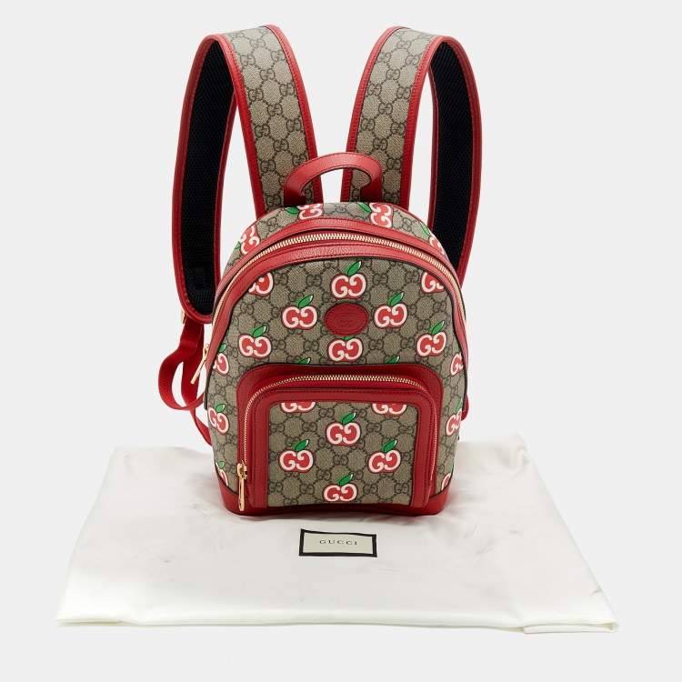 Pre Owned Gucci Beige/Red GG Supreme Canvas and Leather Small Backpack