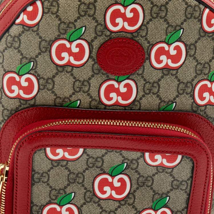 Pre Owned Gucci Beige/Red GG Supreme Canvas and Leather Small Backpack