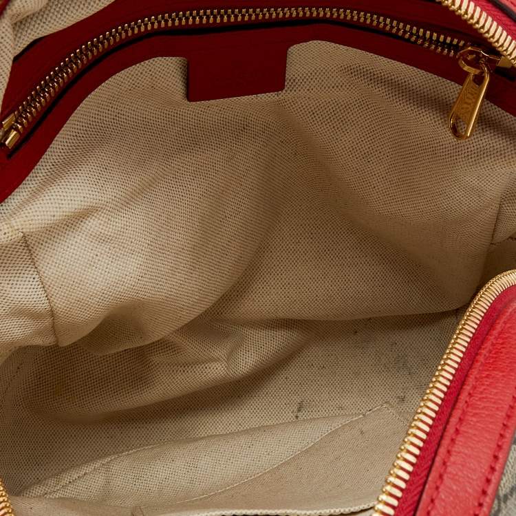 Pre Owned Gucci Beige/Red GG Supreme Canvas and Leather Small Backpack
