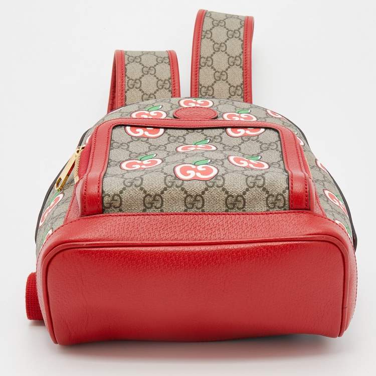 Pre Owned Gucci Beige/Red GG Supreme Canvas and Leather Small Backpack