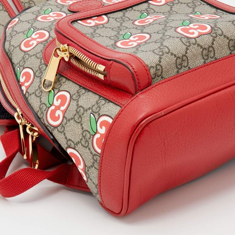 Pre Owned Gucci Beige/Red GG Supreme Canvas and Leather Small Backpack