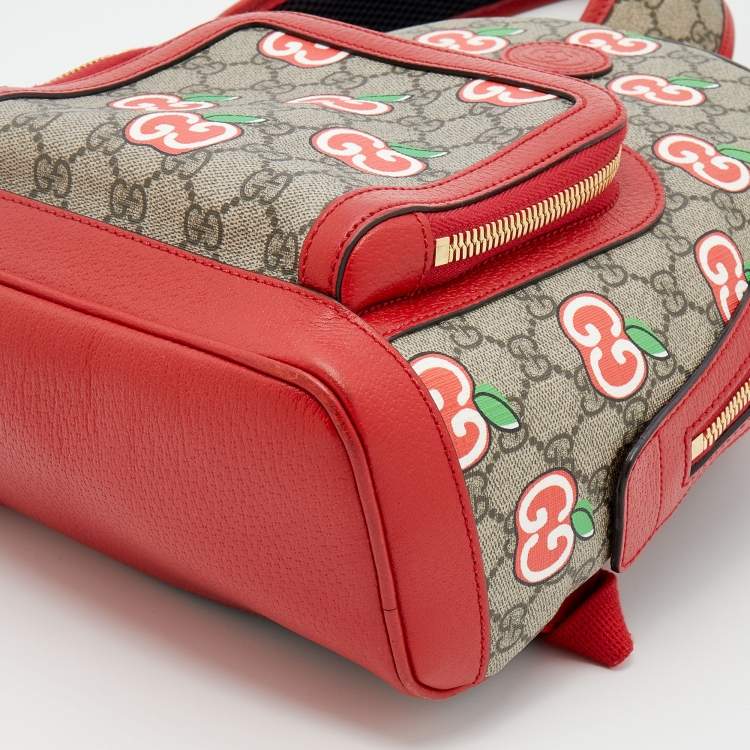 Pre Owned Gucci Beige/Red GG Supreme Canvas and Leather Small Backpack