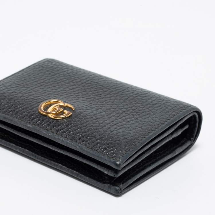 مملوكة مسبقًا Gucci Black Leather GG Marmont Compact Folded Wallet