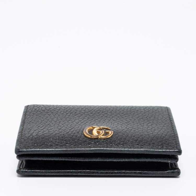 مملوكة مسبقًا Gucci Black Leather GG Marmont Compact Folded Wallet