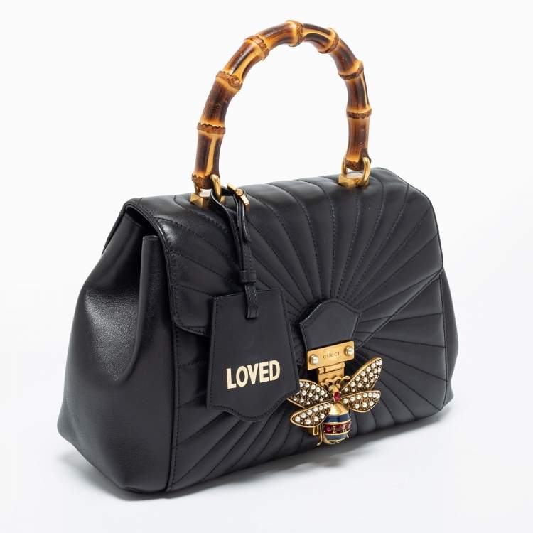 Pre Owned Gucci Black Quilted Leather Medium Queen Margaret Bamboo Top Handle Bag