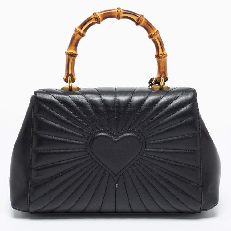 Pre Owned Gucci Black Quilted Leather Medium Queen Margaret Bamboo Top Handle Bag