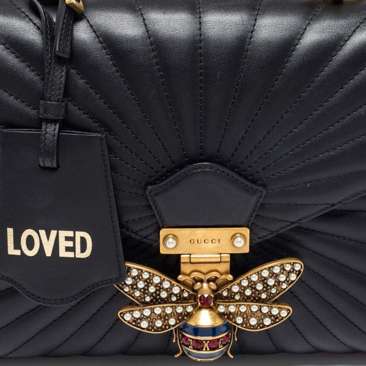Pre Owned Gucci Black Quilted Leather Medium Queen Margaret Bamboo Top Handle Bag