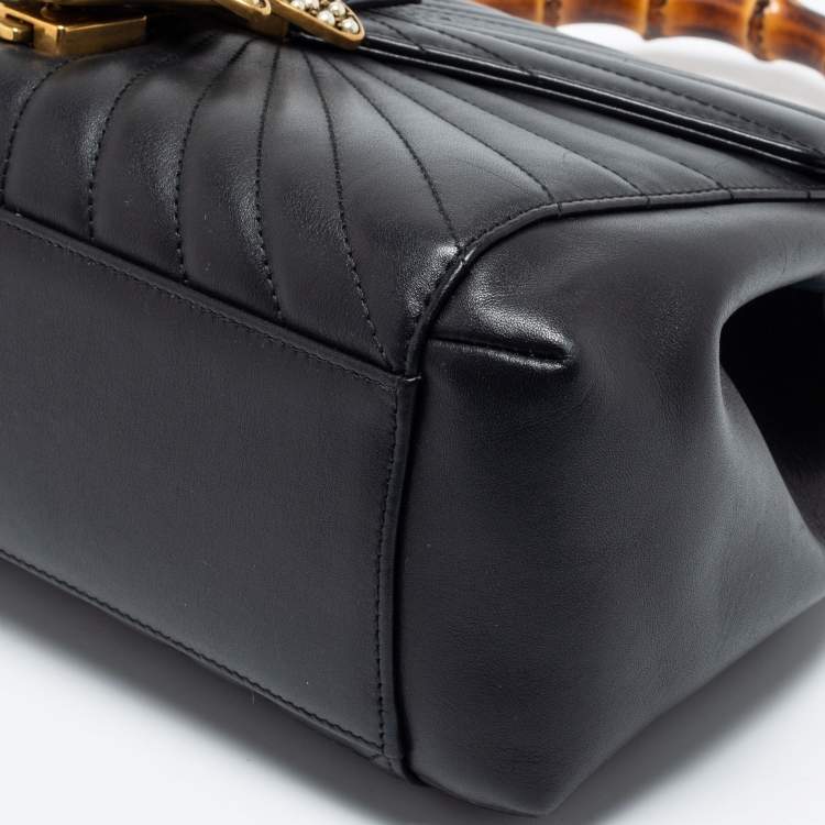 Pre Owned Gucci Black Quilted Leather Medium Queen Margaret Bamboo Top Handle Bag
