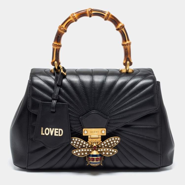 Pre Owned Gucci Black Quilted Leather Medium Queen Margaret Bamboo Top Handle Bag
