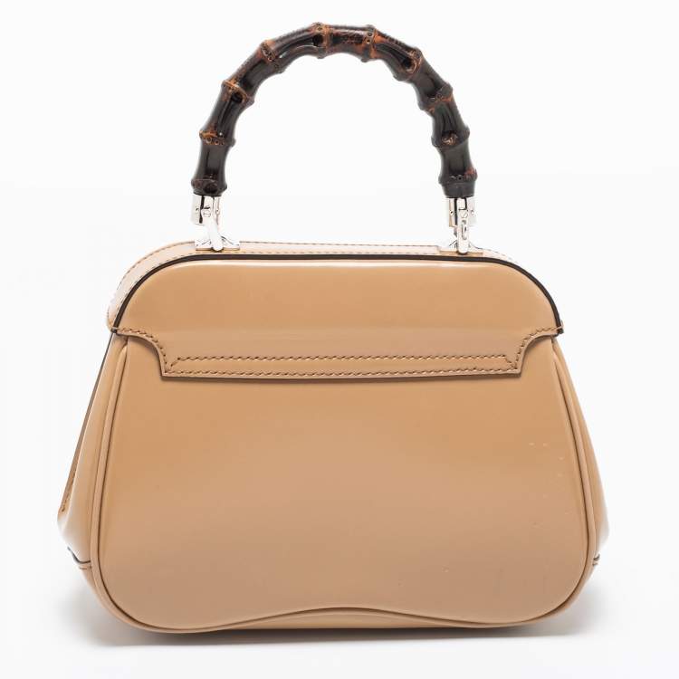 Pre Owned Gucci Beige Glossy Leather Mini Lady Lock Bamboo Top Handle Bag