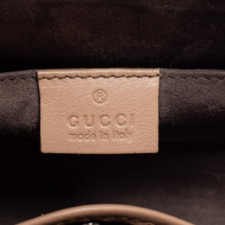 Pre Owned Gucci Beige Glossy Leather Mini Lady Lock Bamboo Top Handle Bag