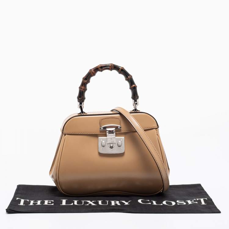 Pre Owned Gucci Beige Glossy Leather Mini Lady Lock Bamboo Top Handle Bag