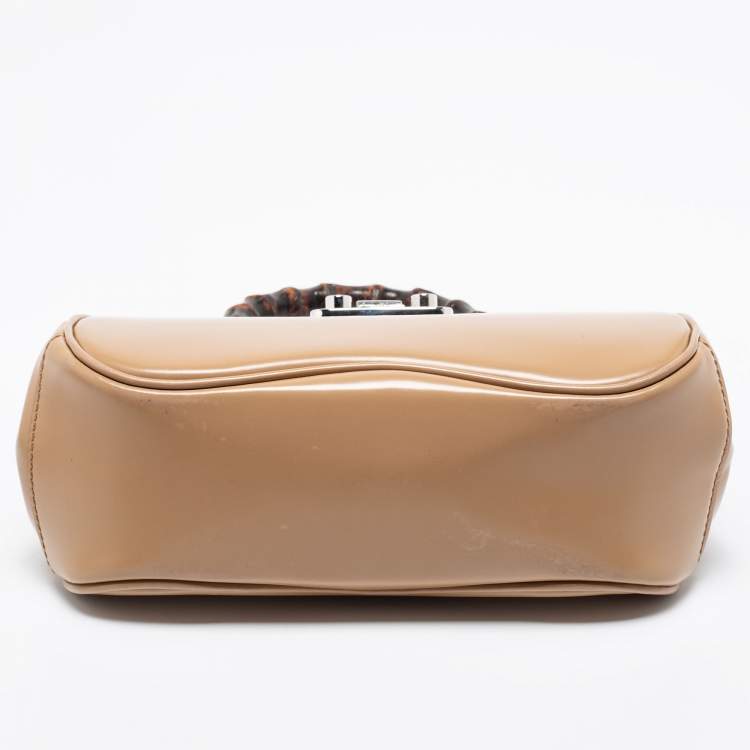 Pre Owned Gucci Beige Glossy Leather Mini Lady Lock Bamboo Top Handle Bag