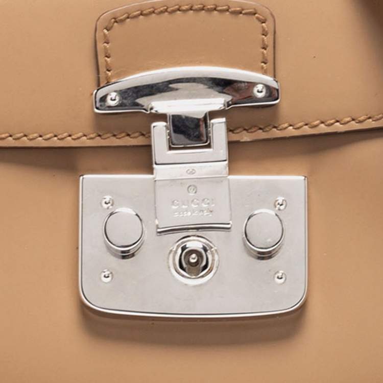 Pre Owned Gucci Beige Glossy Leather Mini Lady Lock Bamboo Top Handle Bag