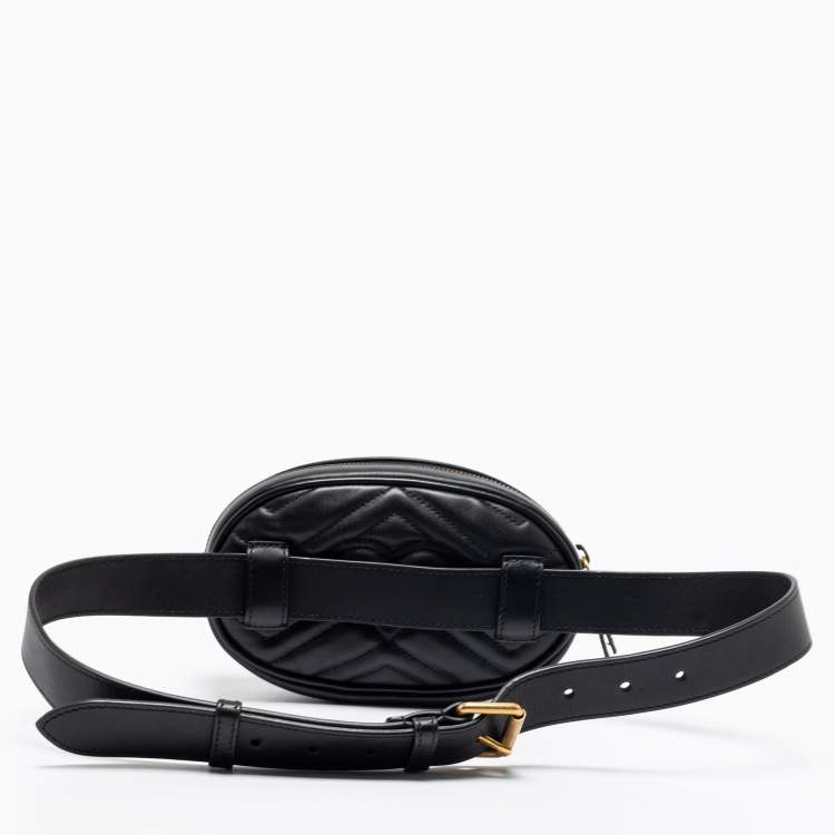 Pre Owned Gucci Black Matelassé  Leather GG Marmont Belt Bag