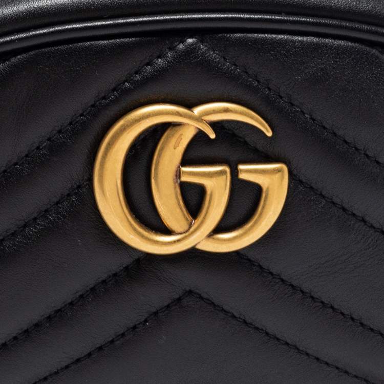 Pre Owned Gucci Black Matelassé  Leather GG Marmont Belt Bag