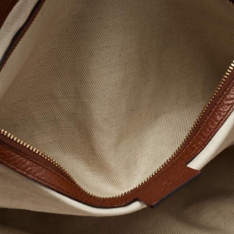 Pre Owned Gucci Blue/Brown GG Denim And Leather Medium Ophidia Tote