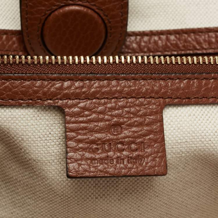 Pre Owned Gucci Blue/Brown GG Denim And Leather Medium Ophidia Tote