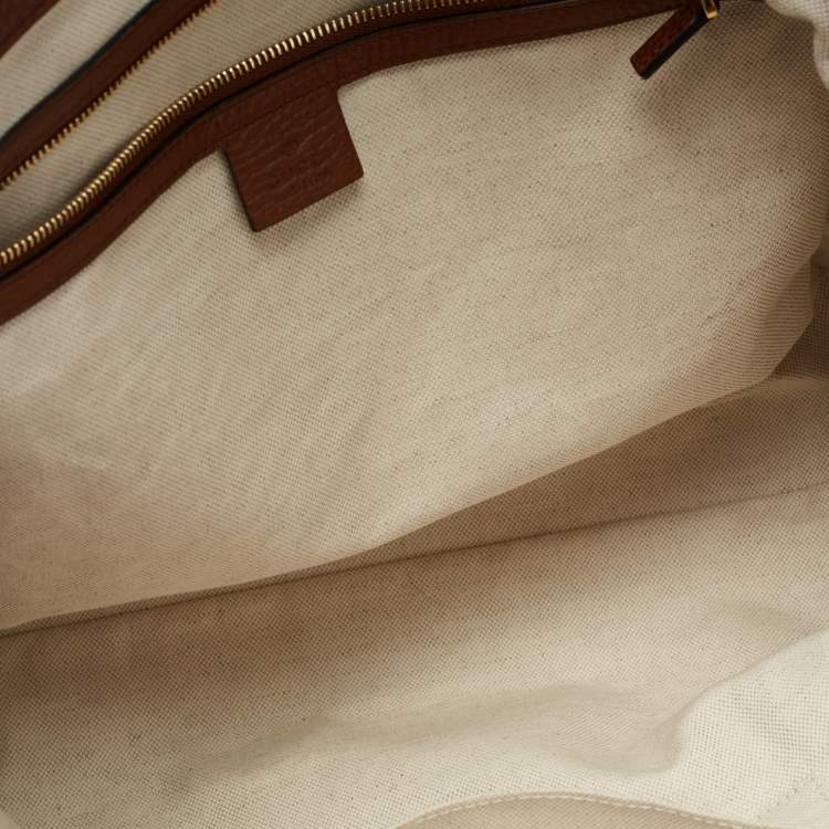 Pre Owned Gucci Blue/Brown GG Denim And Leather Medium Ophidia Tote