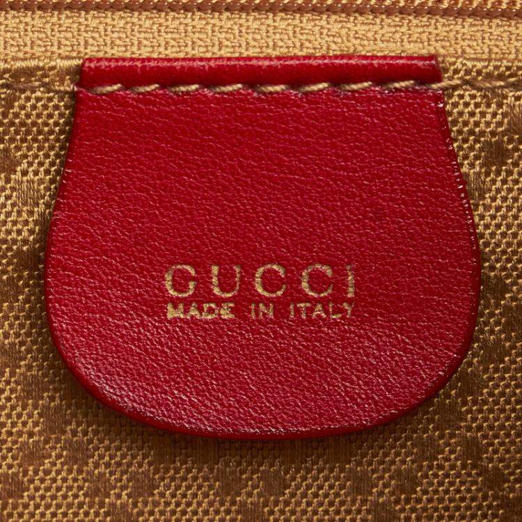 Pre Owned Gucci Red Leather Bamboo Backpack