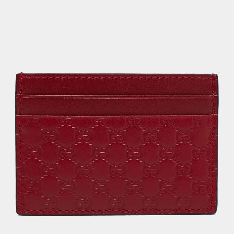 Pre Owned Gucci Red Microguccissima Leather Card Holder