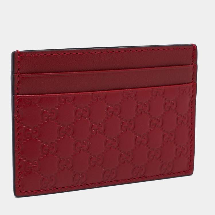 Pre Owned Gucci Red Microguccissima Leather Card Holder