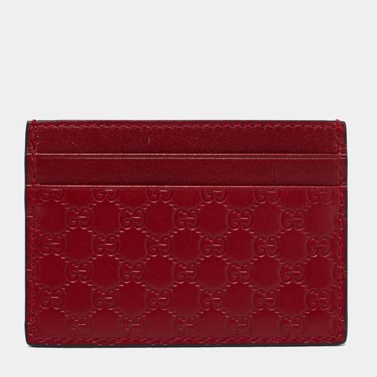 Pre Owned Gucci Red Microguccissima Leather Card Holder