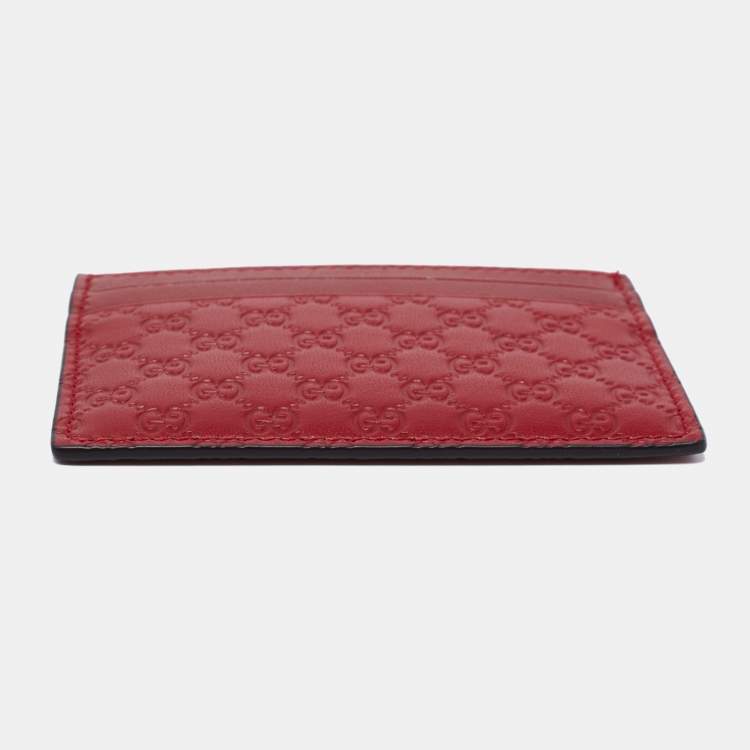 Pre Owned Gucci Red Microguccissima Leather Card Holder