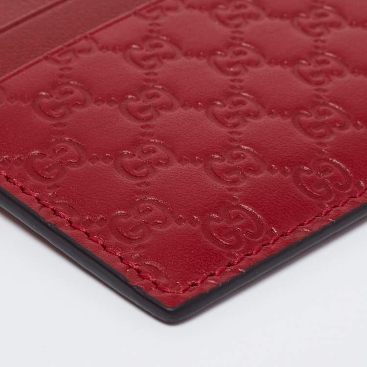 Pre Owned Gucci Red Microguccissima Leather Card Holder