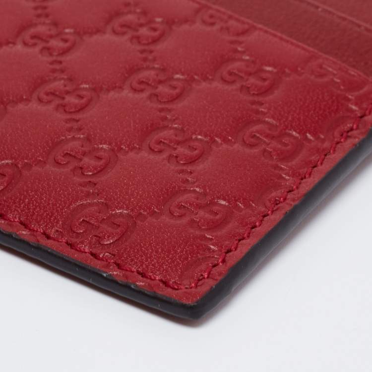 Pre Owned Gucci Red Microguccissima Leather Card Holder