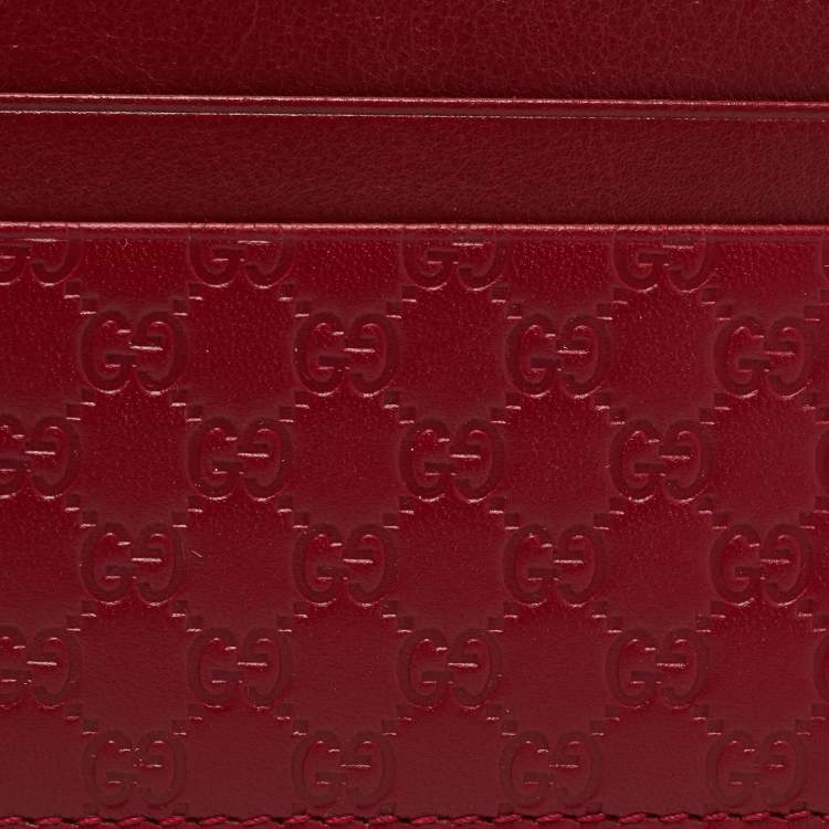 Pre Owned Gucci Red Microguccissima Leather Card Holder