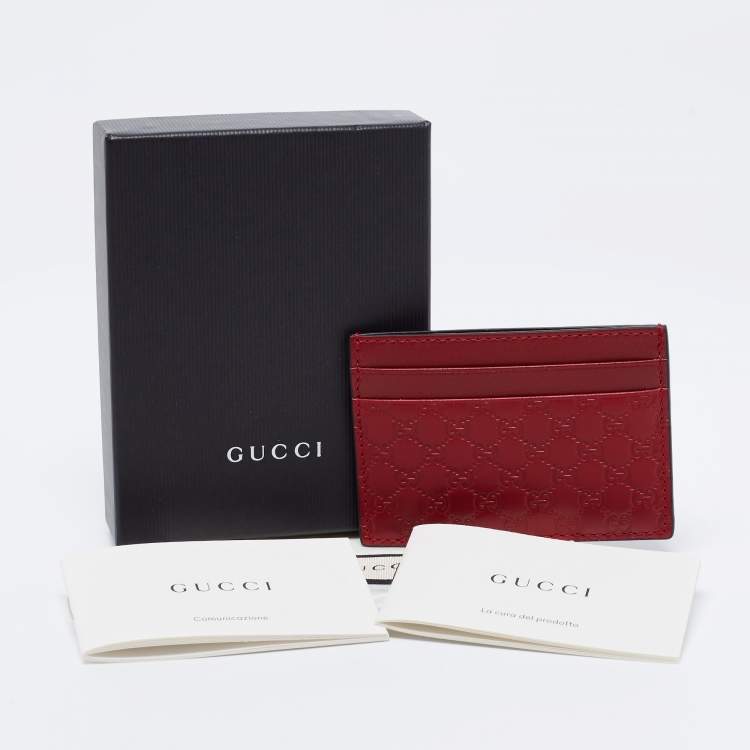 Pre Owned Gucci Red Microguccissima Leather Card Holder