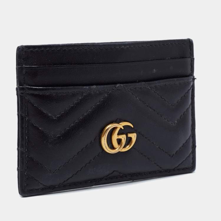 Pre Owned Gucci Black Matelasse Leather GG Marmont Card Holder