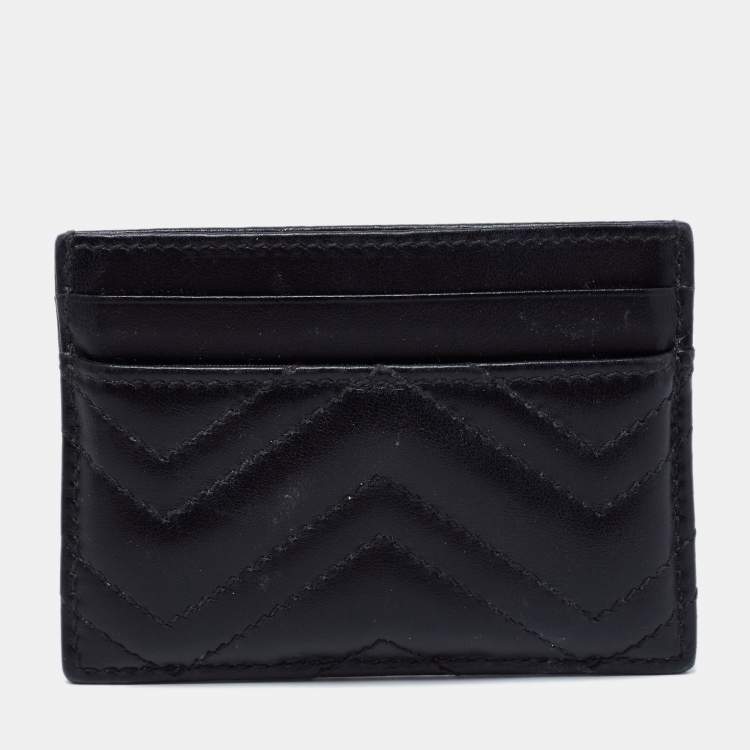 Pre Owned Gucci Black Matelasse Leather GG Marmont Card Holder