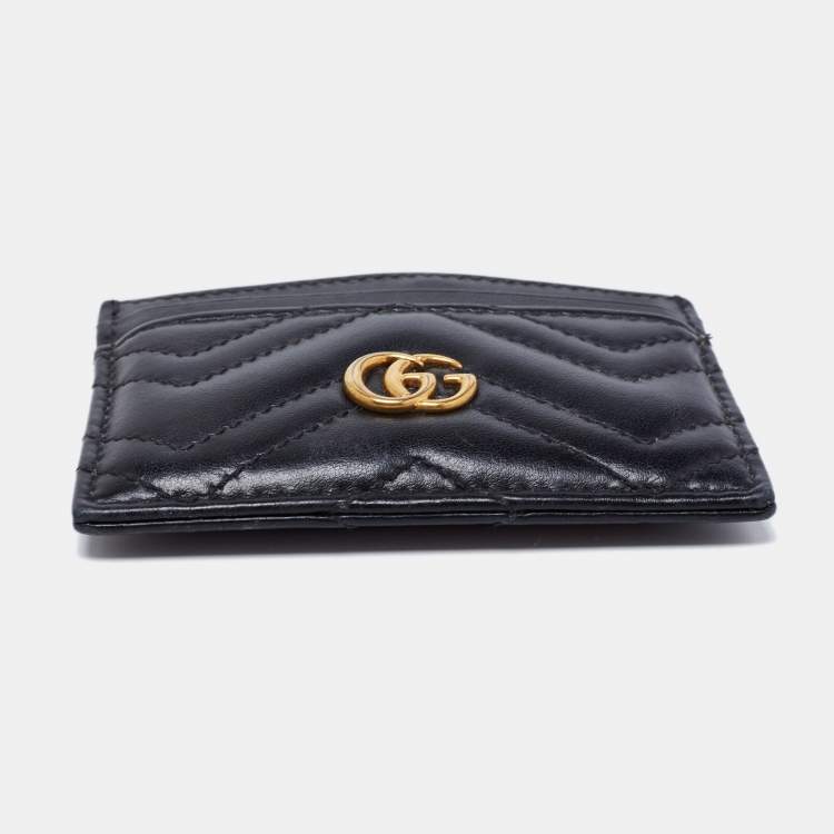 Pre Owned Gucci Black Matelasse Leather GG Marmont Card Holder