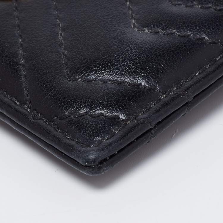 Pre Owned Gucci Black Matelasse Leather GG Marmont Card Holder