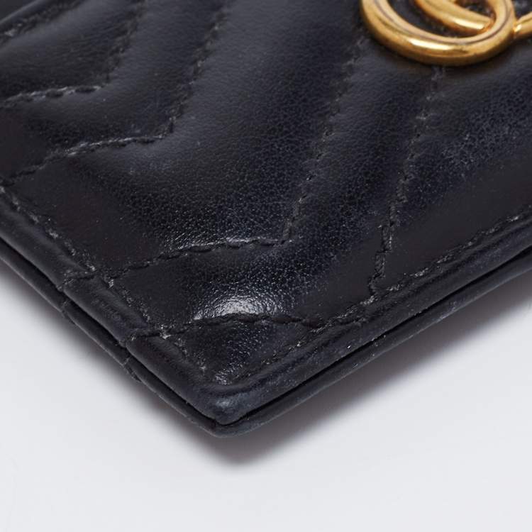 Pre Owned Gucci Black Matelasse Leather GG Marmont Card Holder