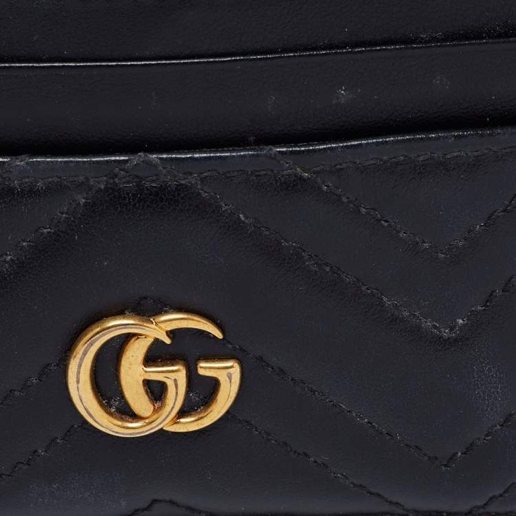 Pre Owned Gucci Black Matelasse Leather GG Marmont Card Holder