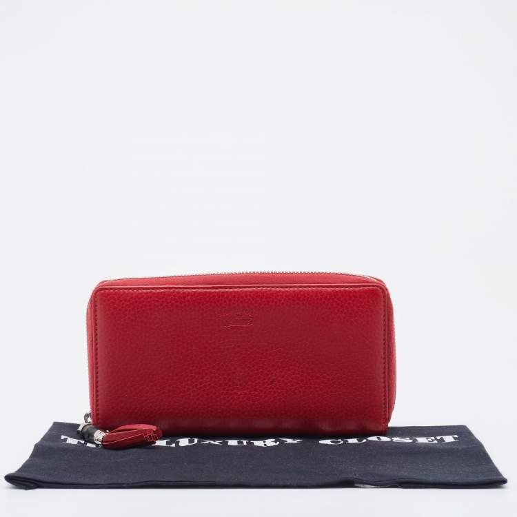 Pre Owned Gucci Red Leather Bamboo Tassel Zip Around Wallet