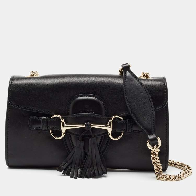 Pre Owned Gucci Black Leather Emily  Chain Shoulder Bag