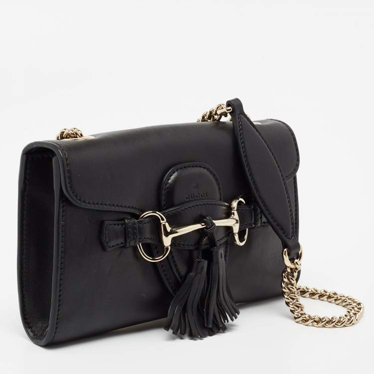 Pre Owned Gucci Black Leather Emily  Chain Shoulder Bag