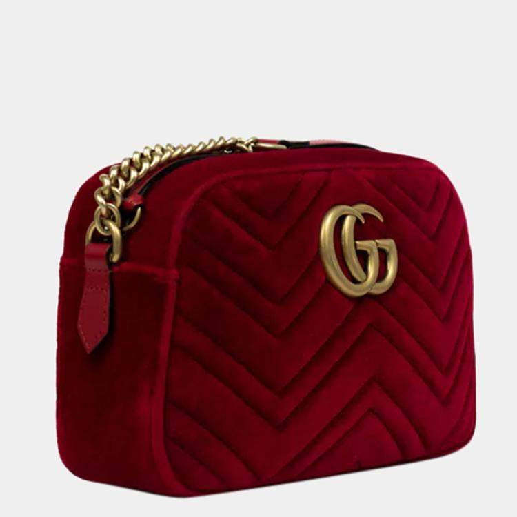 Gucci Red Leather Small GG Ring Shoulder Bag Gold Hardware
