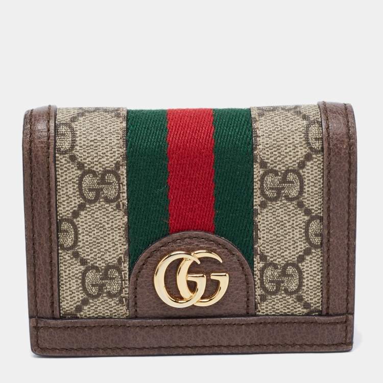 Pre Owned Gucci Beige/Brown GG Supreme Canvas and Leather Ophidia Compact Wallet