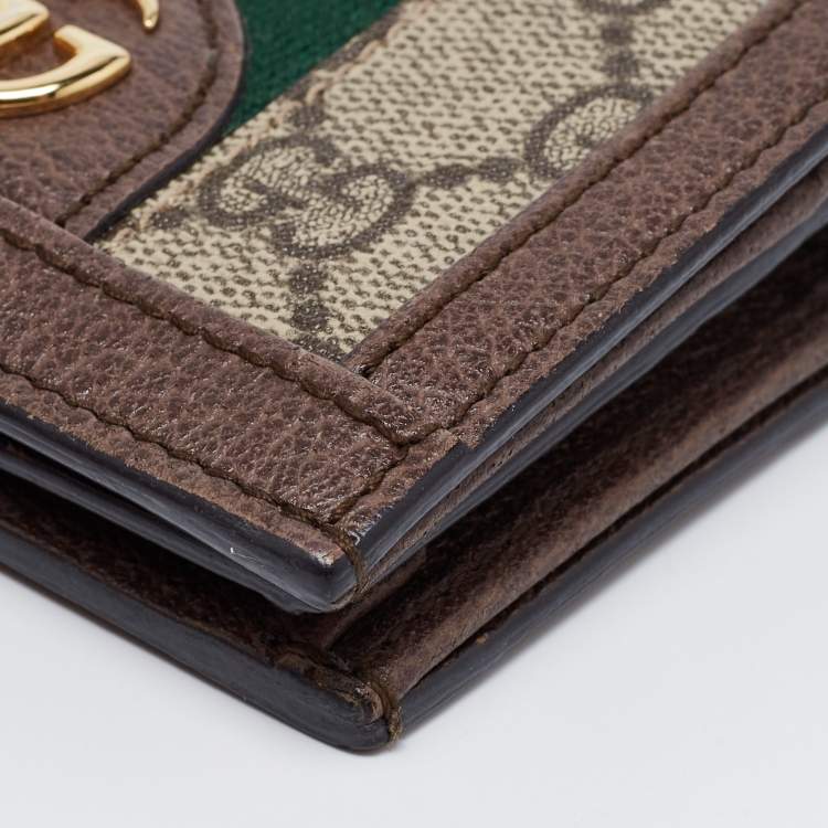 Pre Owned Gucci Beige/Brown GG Supreme Canvas and Leather Ophidia Compact Wallet