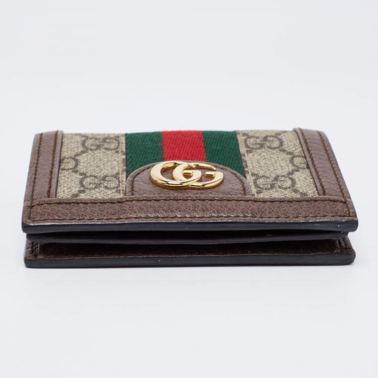 Pre Owned Gucci Beige/Brown GG Supreme Canvas and Leather Ophidia Compact Wallet
