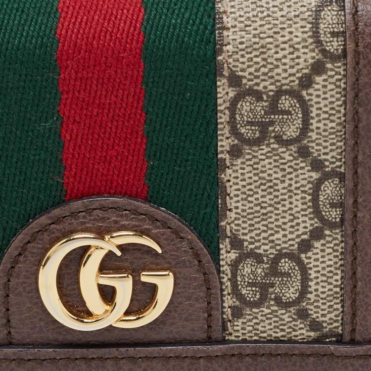 Pre Owned Gucci Beige/Brown GG Supreme Canvas and Leather Ophidia Compact Wallet