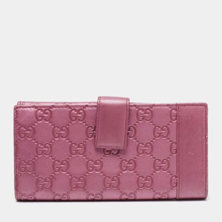 Pre Owned Gucci Metallic Pink Guccisima Leather Heart Charm Continental Wallet
