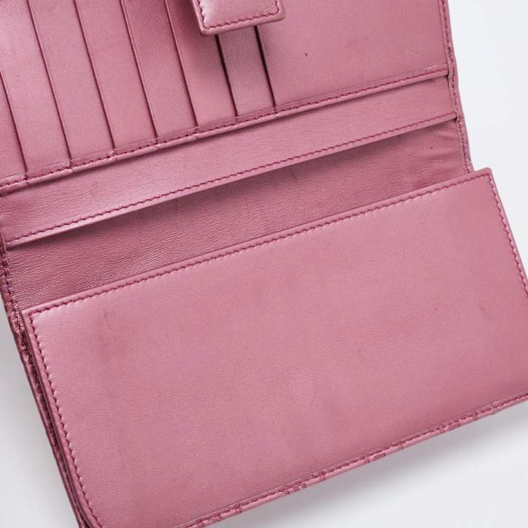Pre Owned Gucci Metallic Pink Guccisima Leather Heart Charm Continental Wallet