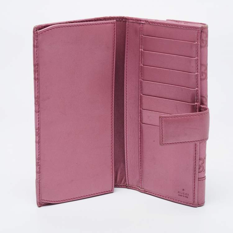 Pre Owned Gucci Metallic Pink Guccisima Leather Heart Charm Continental Wallet