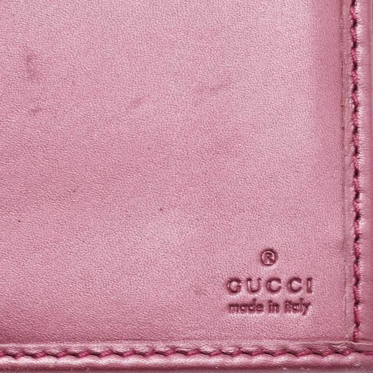Pre Owned Gucci Metallic Pink Guccisima Leather Heart Charm Continental Wallet